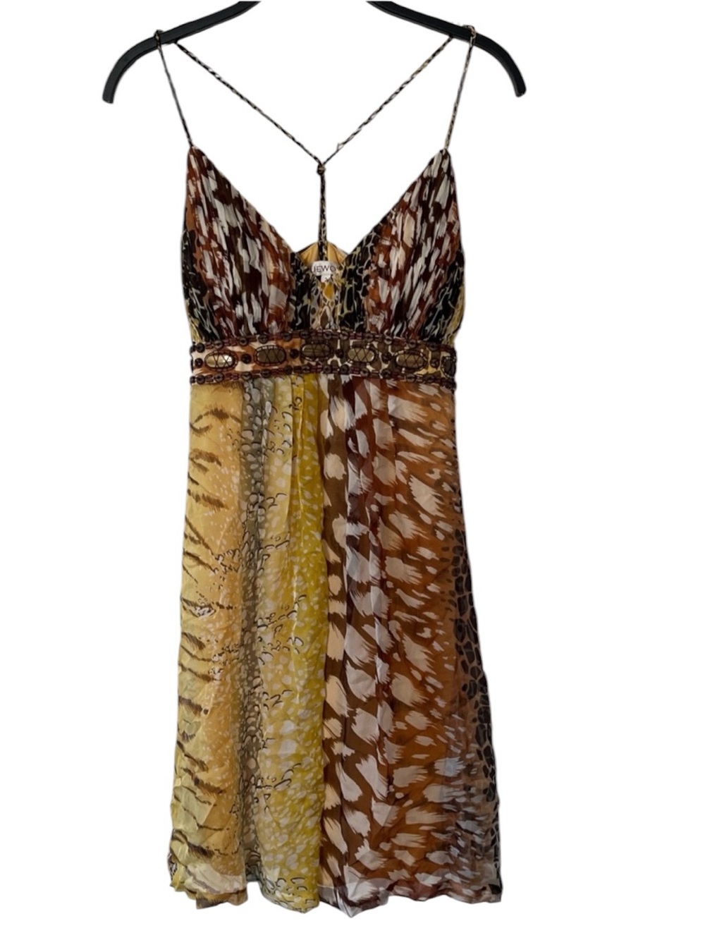 Sue Wong Yellow Brown Animal-Print Mini Dress - Picture 2 of 10